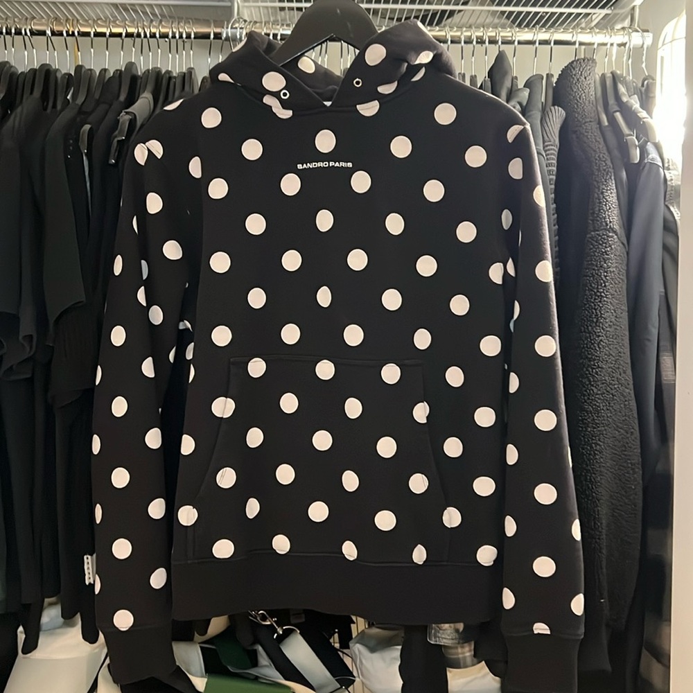SANDRO Black & Cream Polka Dot Hoodie Small
